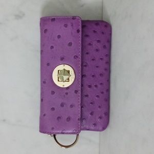 Kate Spade Purple Ostrich Embossed Keychain Wallet